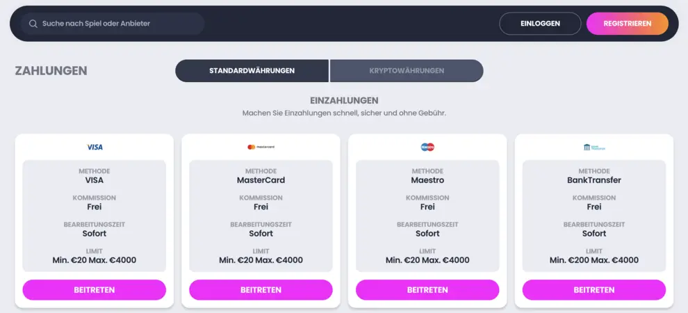 Zahlungsmethoden bei Crocoslots Casino